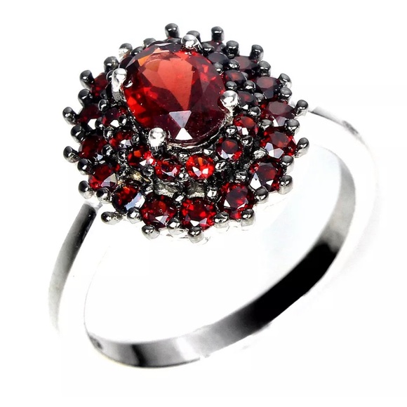 Natural Unheated Reddish Mozambique Garnet 7x5mmSterling Silver Ring Sz7.5